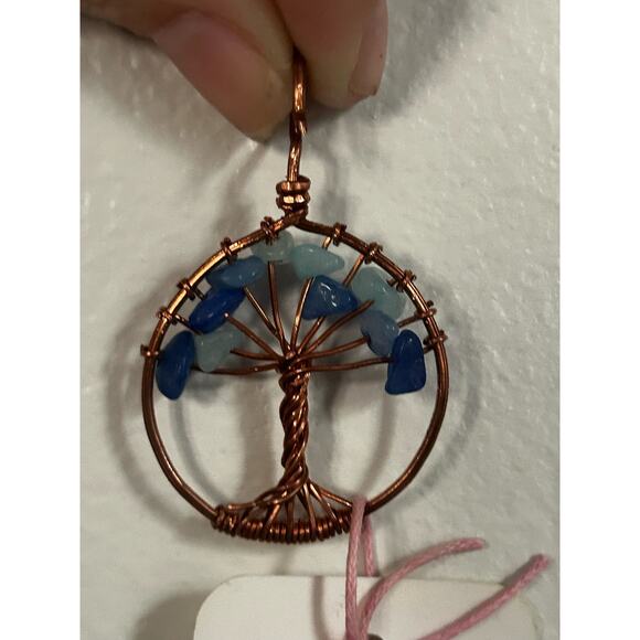 Handmade Copper and Serpentine Crystal Tree of life 3.5x2” Wall Decor - Picture 5 of 5